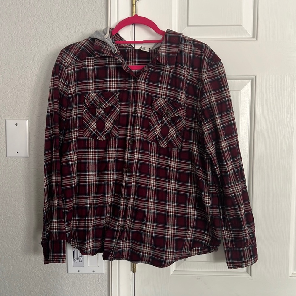 Forever 21 burgundy flannel with removal hoody
